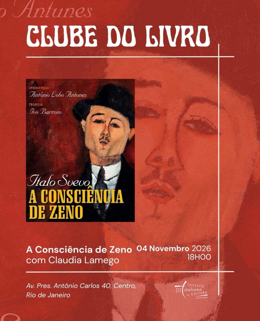Clube do Livro | A Consciência de Zeno — Istituto Italiano di Cultura, Centro, Rio de Janeiro
