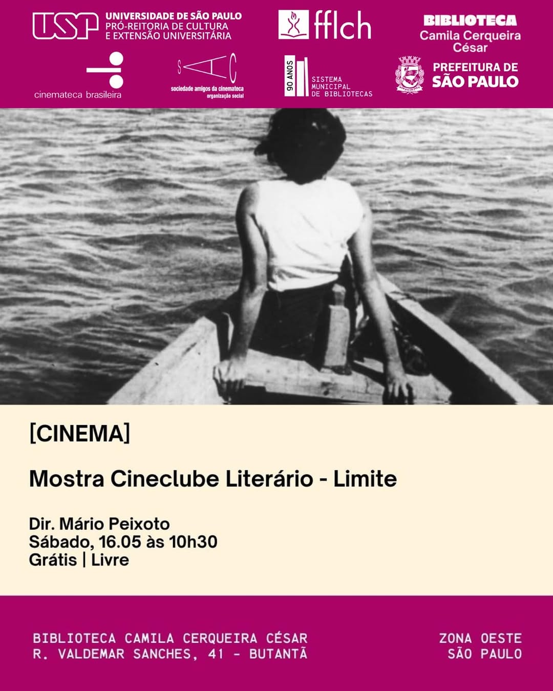 Sessão de cinema na biblioteca: Mostra Cineclube Literário apresenta Limite — Biblioteca Camila Cesar, Butantã, São Paulo
