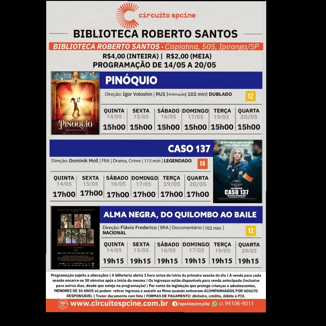Circuito Spcine Roberto Santos — Biblioteca Roberto Santos, Ipiranga, São Paulo