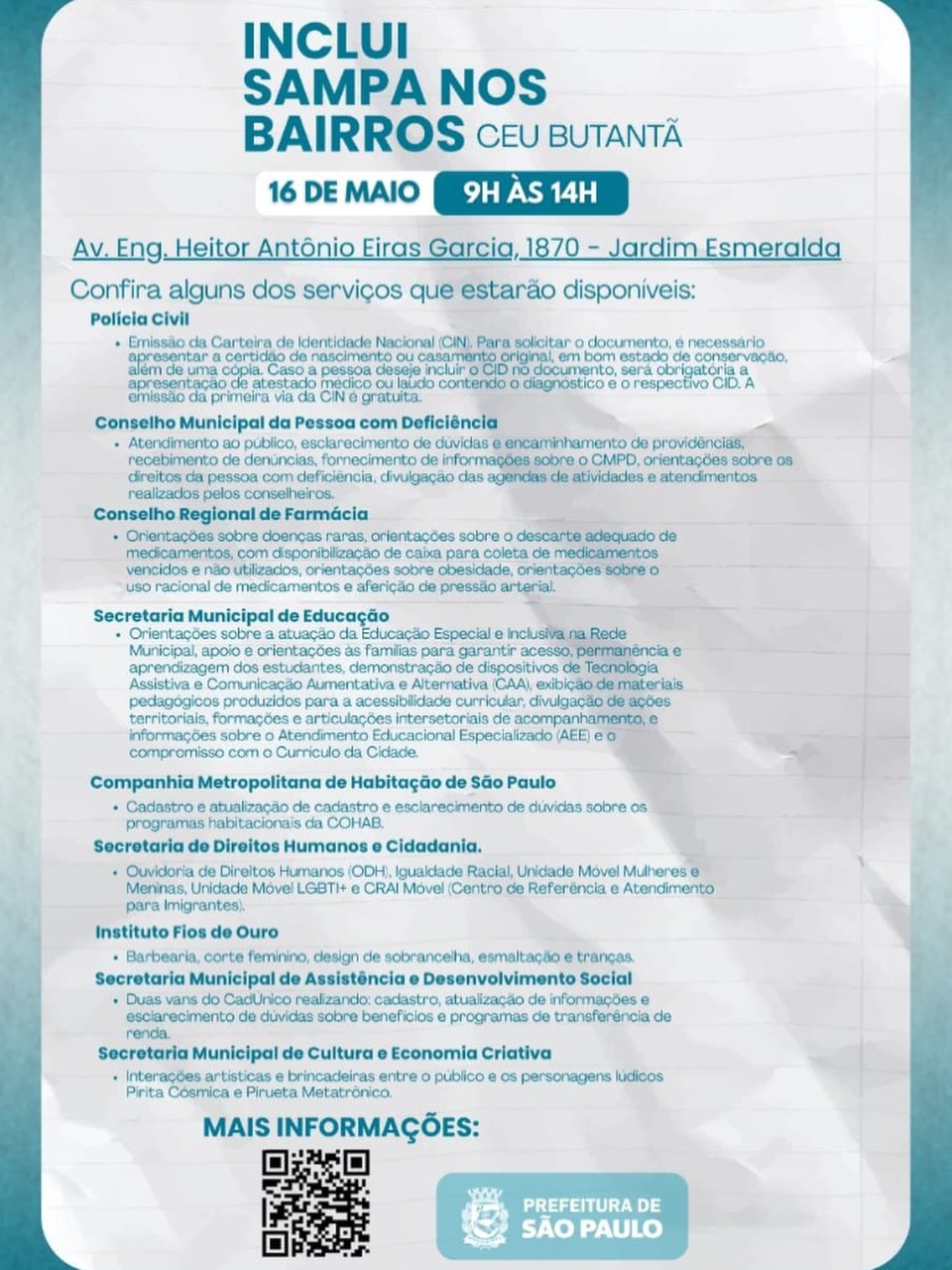 IncluiSampa — Biblioteca CEU Butantã, Butantã, São Paulo