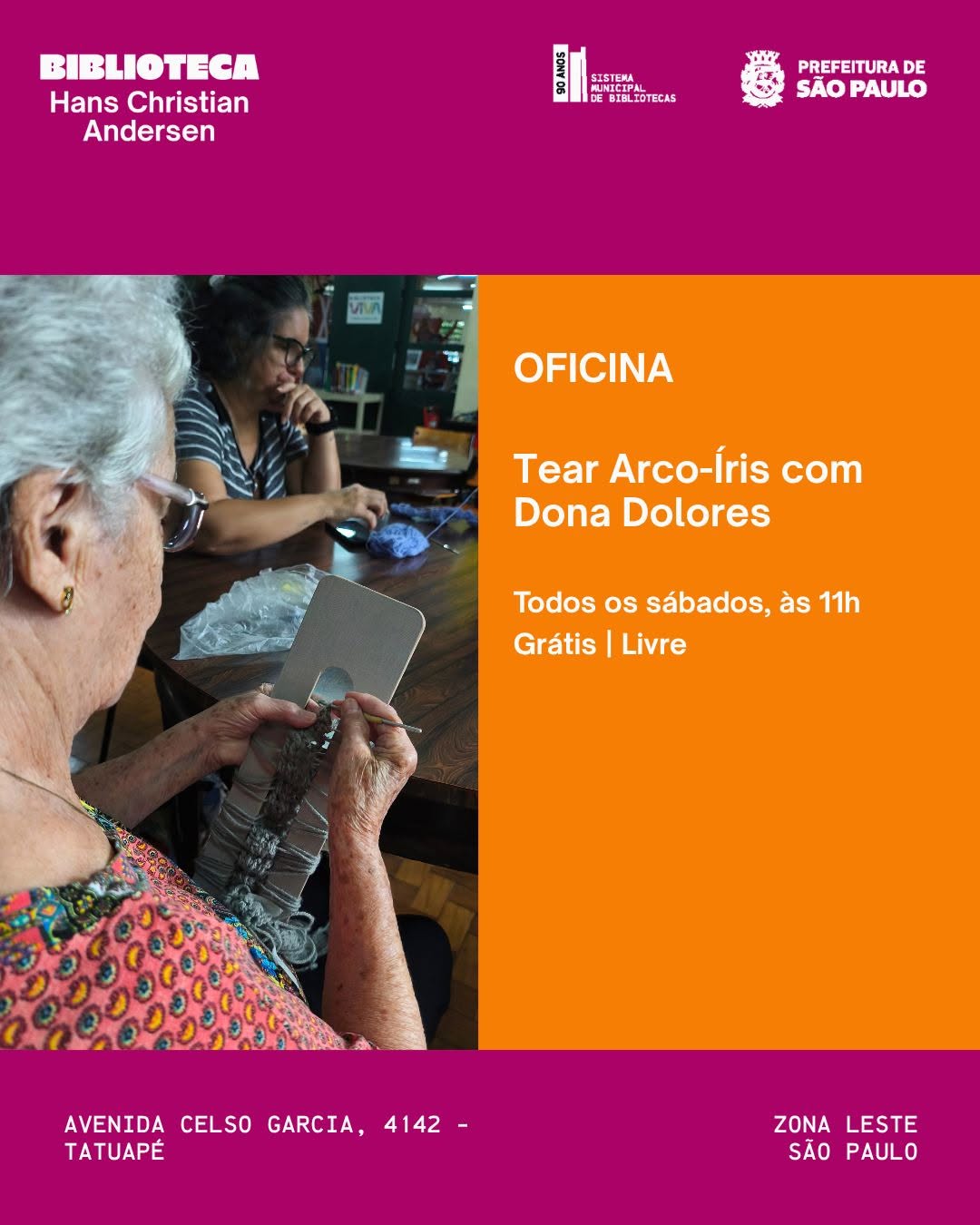 Oficina Tear Arco-íris com Dona Dolores — Biblioteca Hans C. Andersen, Tatuapé, São Paulo