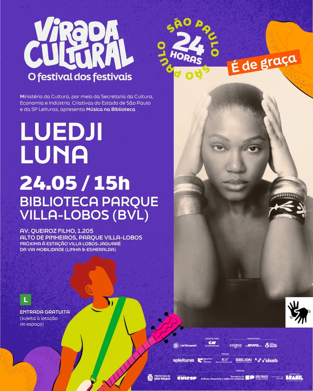 Luedji Luna na Virada Cultural — Biblioteca Parque Villa-Lobos, Alto de Pinheiros, São Paulo